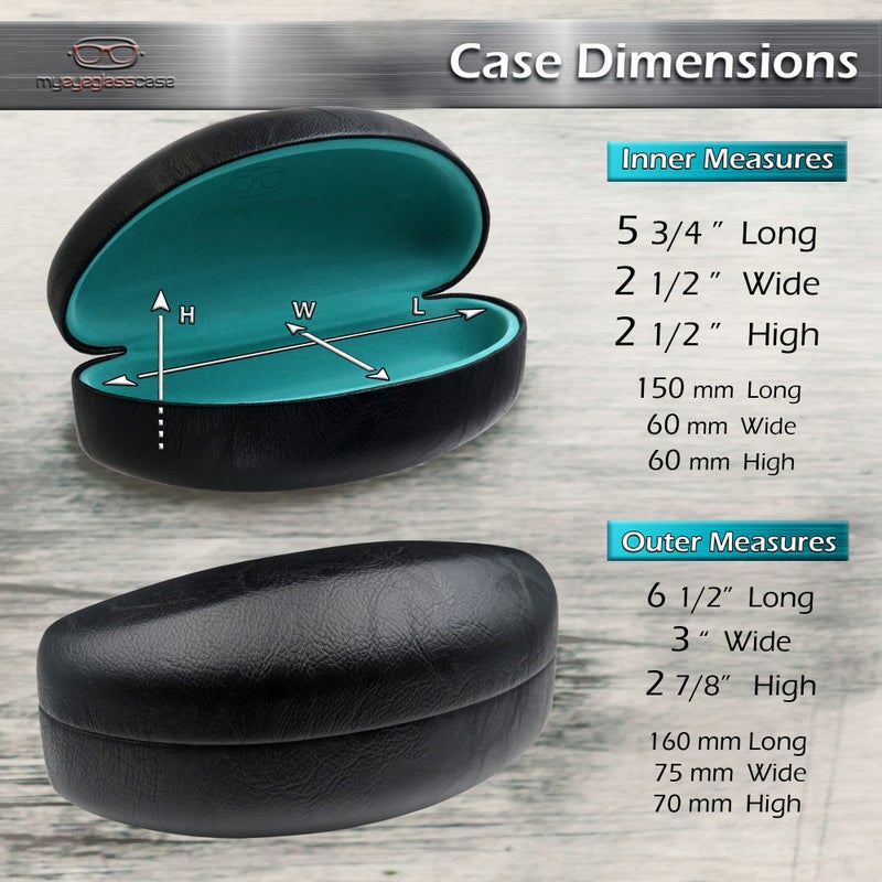 MyEyeglassCase - XL Sunglasses Case for Curved Frames - Large Glasses Holder in an Elegant Classic Design best for Aviators - Womens Eyeglass Case Clam Shell - Drawstring Pouch & Cloth (AS179 Black) - Image 4